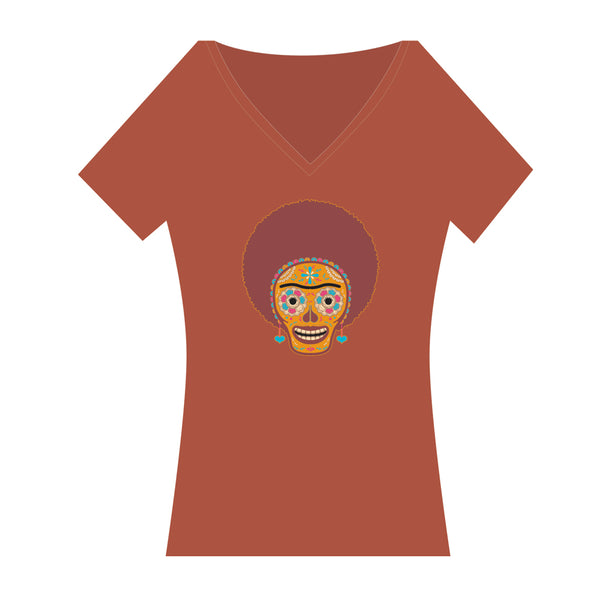AFRO FRIDA TSHIRT VNECK CAP SLEEVE IN BAKED CLAY