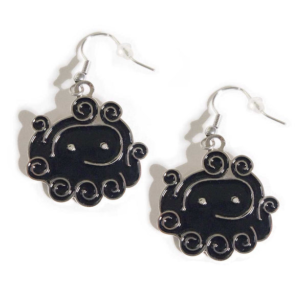 CURLY BLACK OCTOPUS EARRING