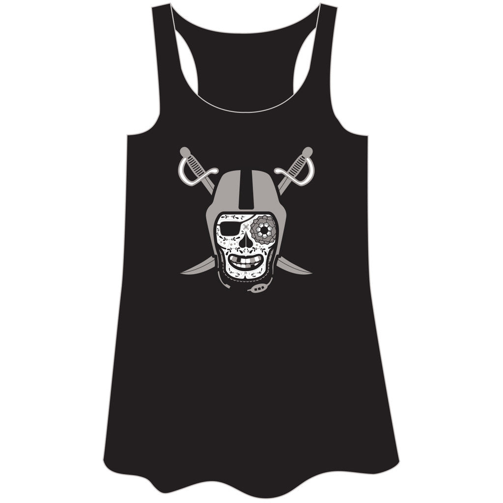 Black and Silver Women's Flowy Racer Tanktop